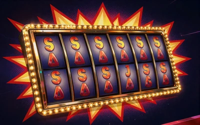 Buntes Slot-Automaten-Display mit Jackpot-Symbolen im Pop-Art Stil von Beef Casino